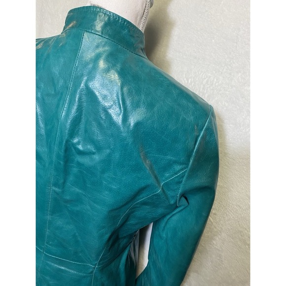 Pamela McCoy Vintage 80's Leather Jacket Turquoise Leather 80s Women's Size S - Picture 5 of 16
